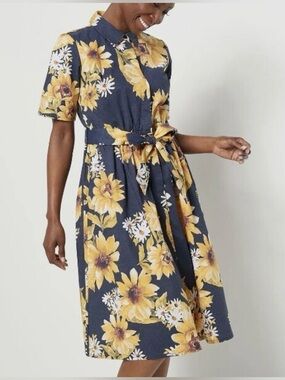 Jason Wu Sunflower Country Prairie Preppy Button Shirt Dress Tie Belt S 1XP